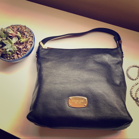 Michael Kors Handbags - Black Leather Michael Kors Shoulder Bag w/ Gold