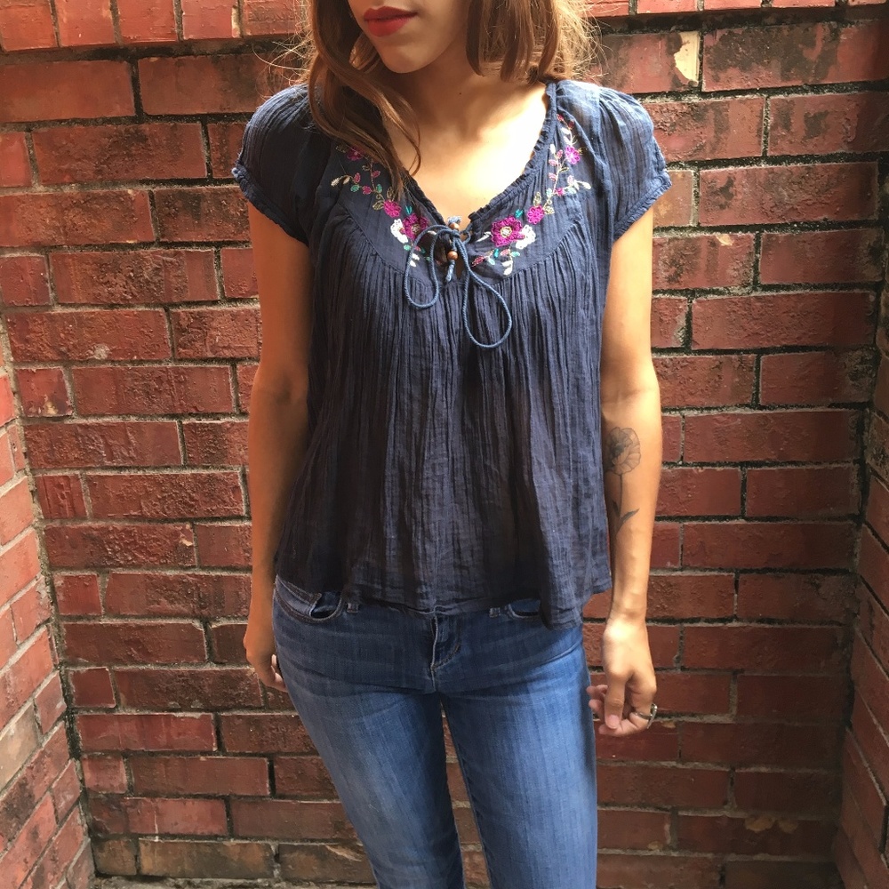 Peasant Embroidered Boho Hippie Blouse size Large