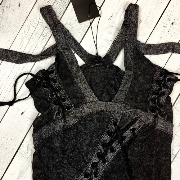 NWT🌹 Salvage Metallic Black Silver Stiletto Dress - Picture 2 of 5