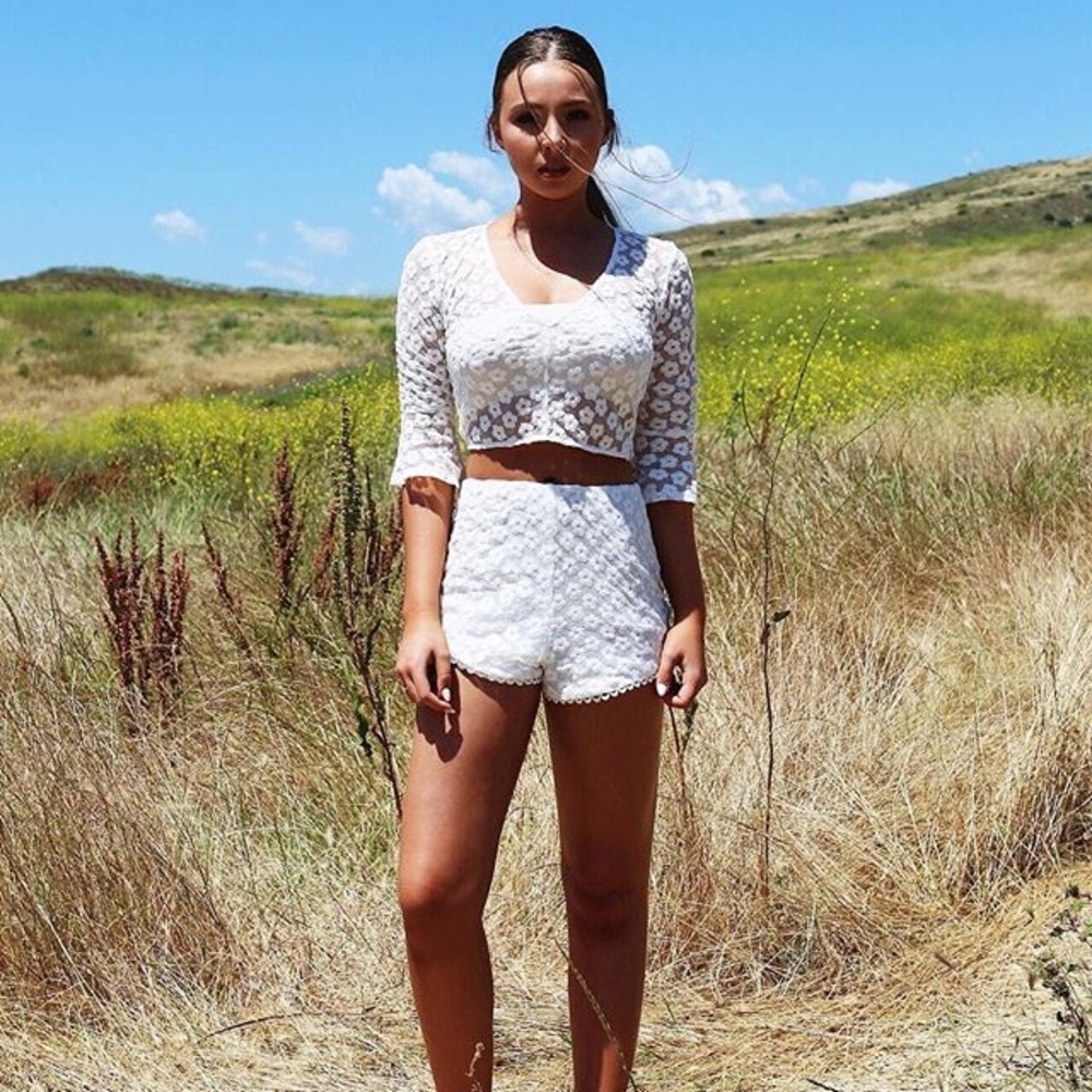 Ivory Floral Crop Top and Shorts Set