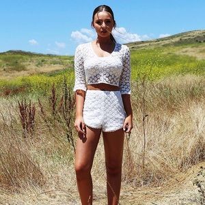 Ivory Floral Crop Top and Shorts Set