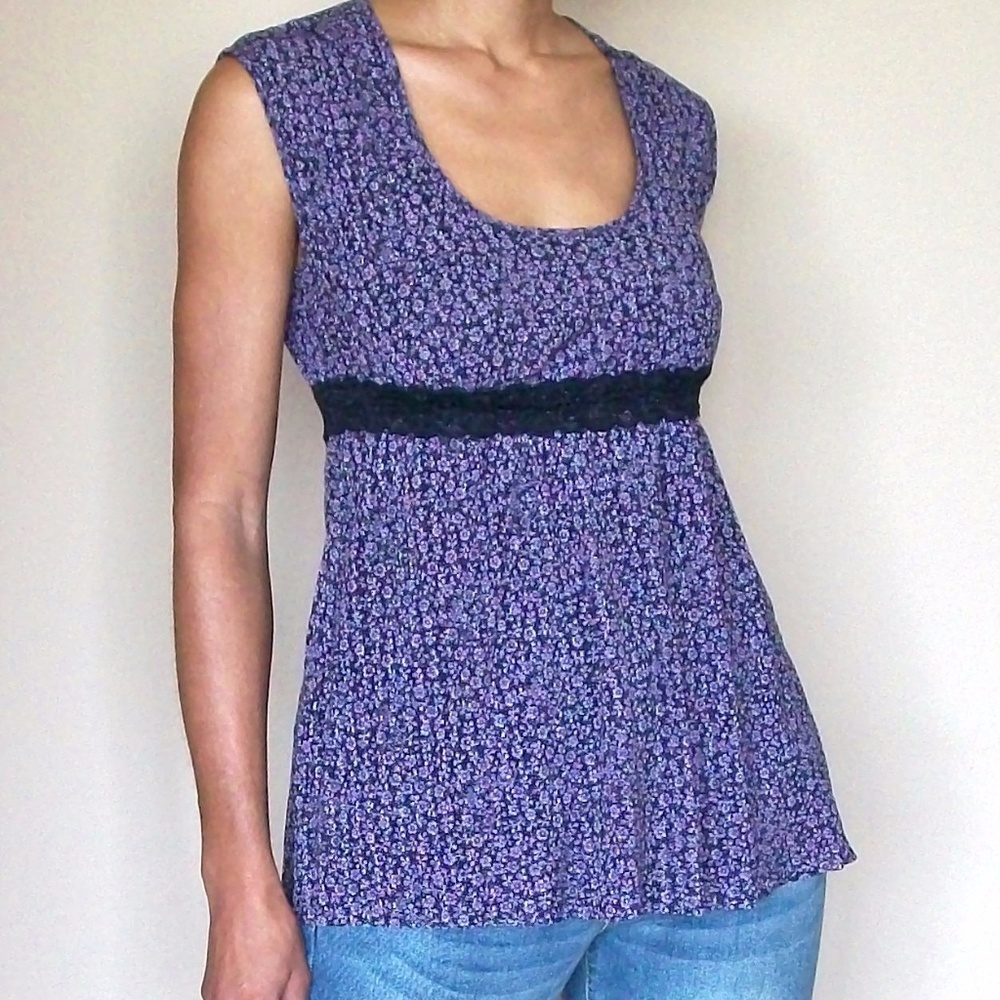 Express Purple and Black Floral Top