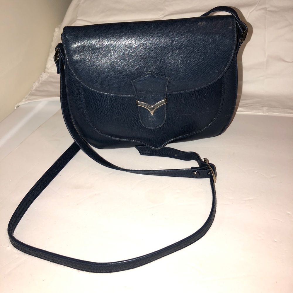 VINTAGE BORELLI BLUE LEATHER CROSSBODY PURSE