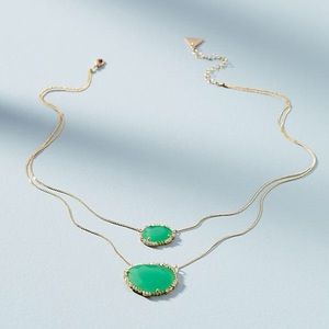 Double Stone Pendant Necklace Mint Green Stones