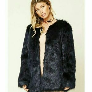 FOREVER 21 DARK BLUE FUR COAT