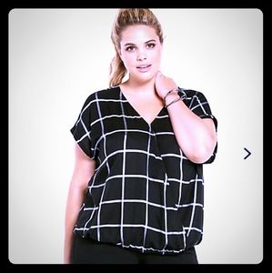 Plaid Surplice Dolman Top