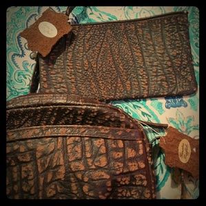 Genuine Buffalo Leather Purse and Wristlet set