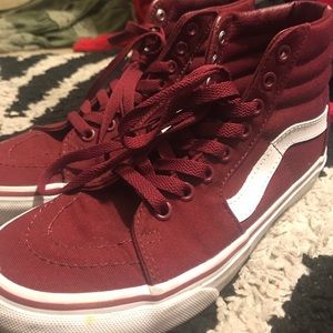 Maroon high tops vans