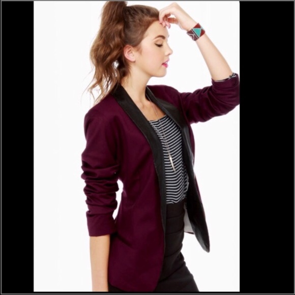 BB Dakota Zane Burgandy & Black Leather Blazer - Picture 1 of 5