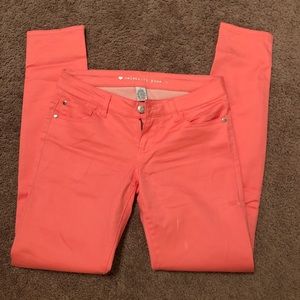 Coral, bright pink soft denim pants
