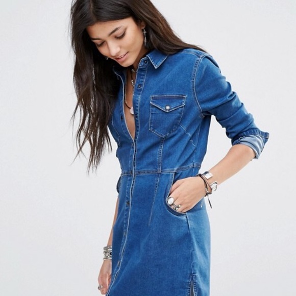 Free People Dresses & Skirts - Free People Dynomite Denim Shirt Dress Med EUC