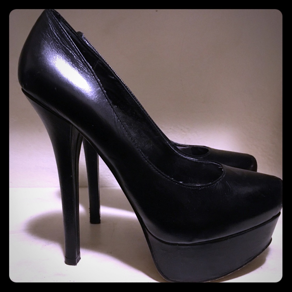 Bakers Black leather platform heels