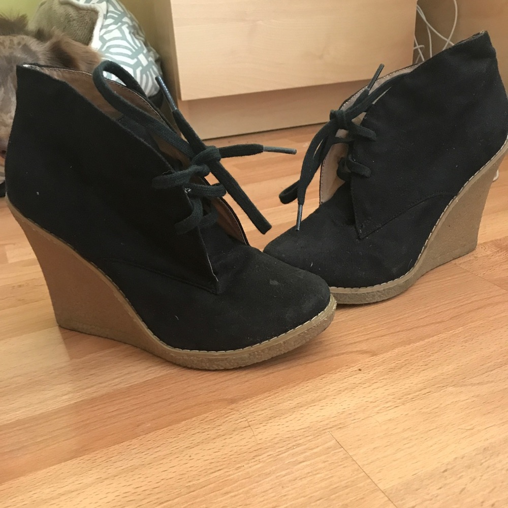 Wedged black booties size 6!