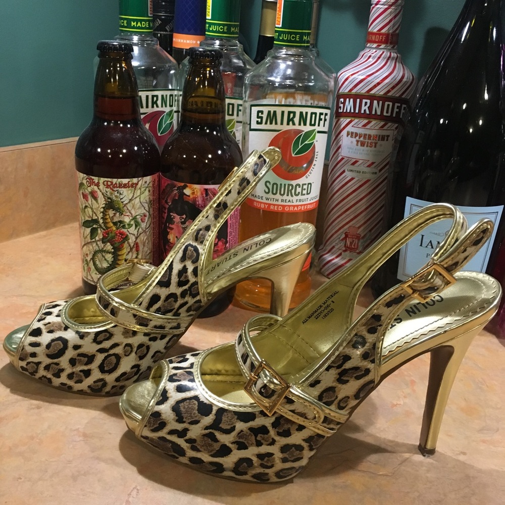 Colin Stuart Cheetah peep toe stilettos size 8