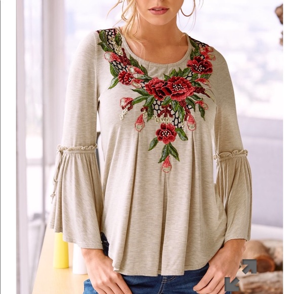 Boston Proper Tops - Boston  Proper Rose  Embroidered Top