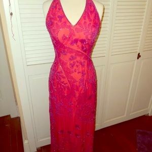 Cache hot pink beaded long dress! Size L Fuchsia