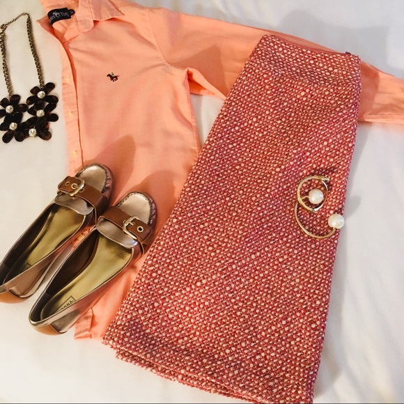 SOLD| Coral and Mauve Tweed Skirt - Picture 1 of 8