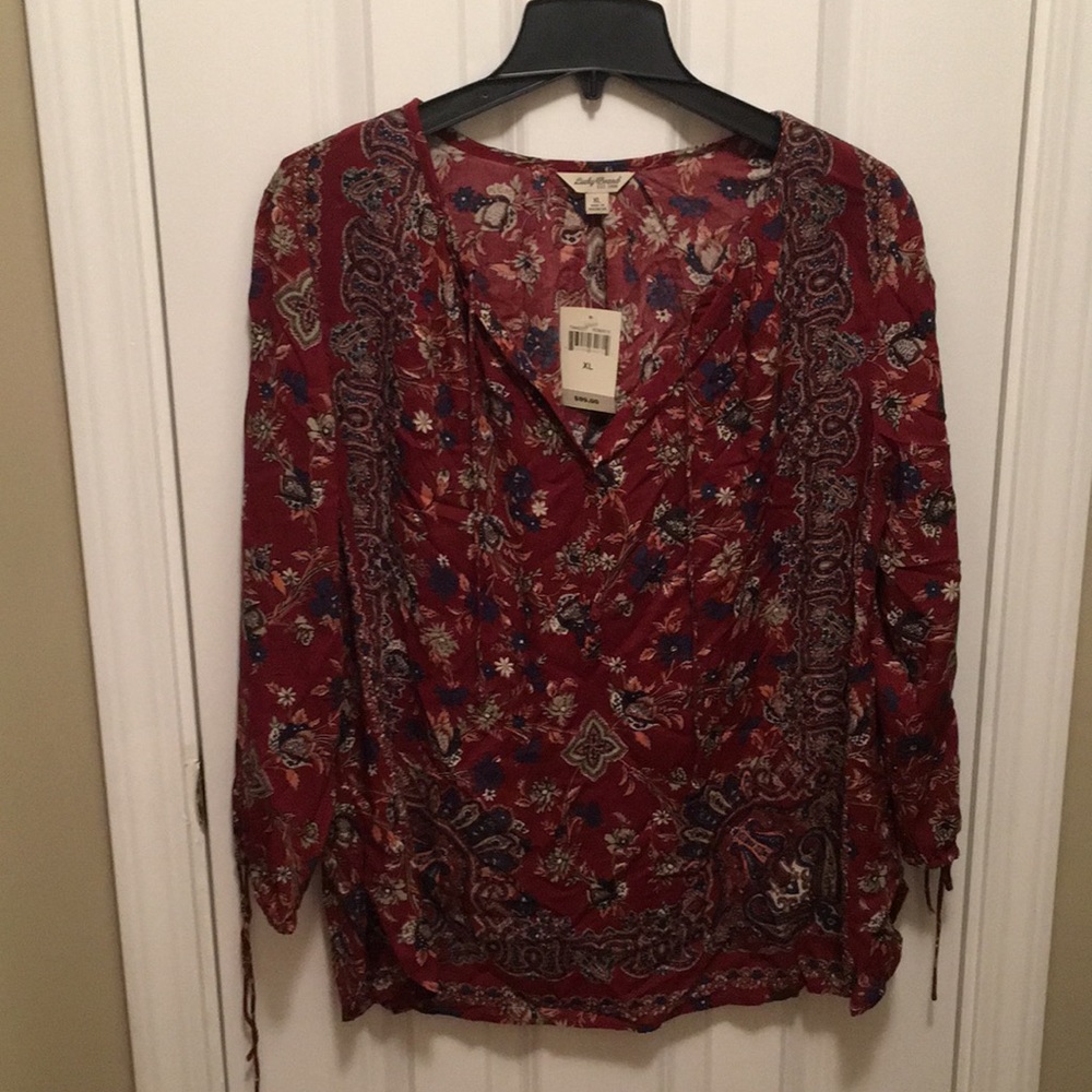 Lucky Brand maroon paisley peasant shirt