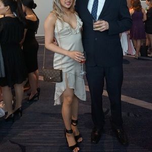 Champagne slit ruffle cocktail evening formal