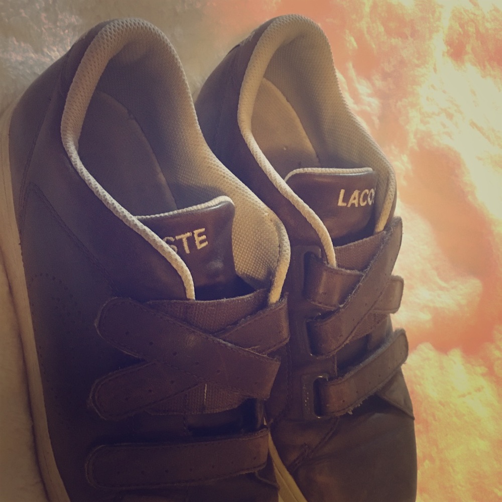 Mens Lacoste Velvro Strap Brown Leather Shoes