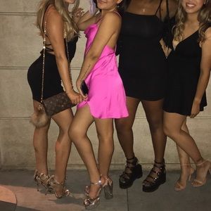 Black open back lace up dress