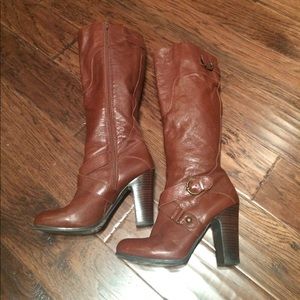 EUC Nine West Tall Chestnut Leather Riding Boots
