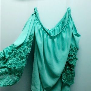 Teal lace bell sleeve tunic