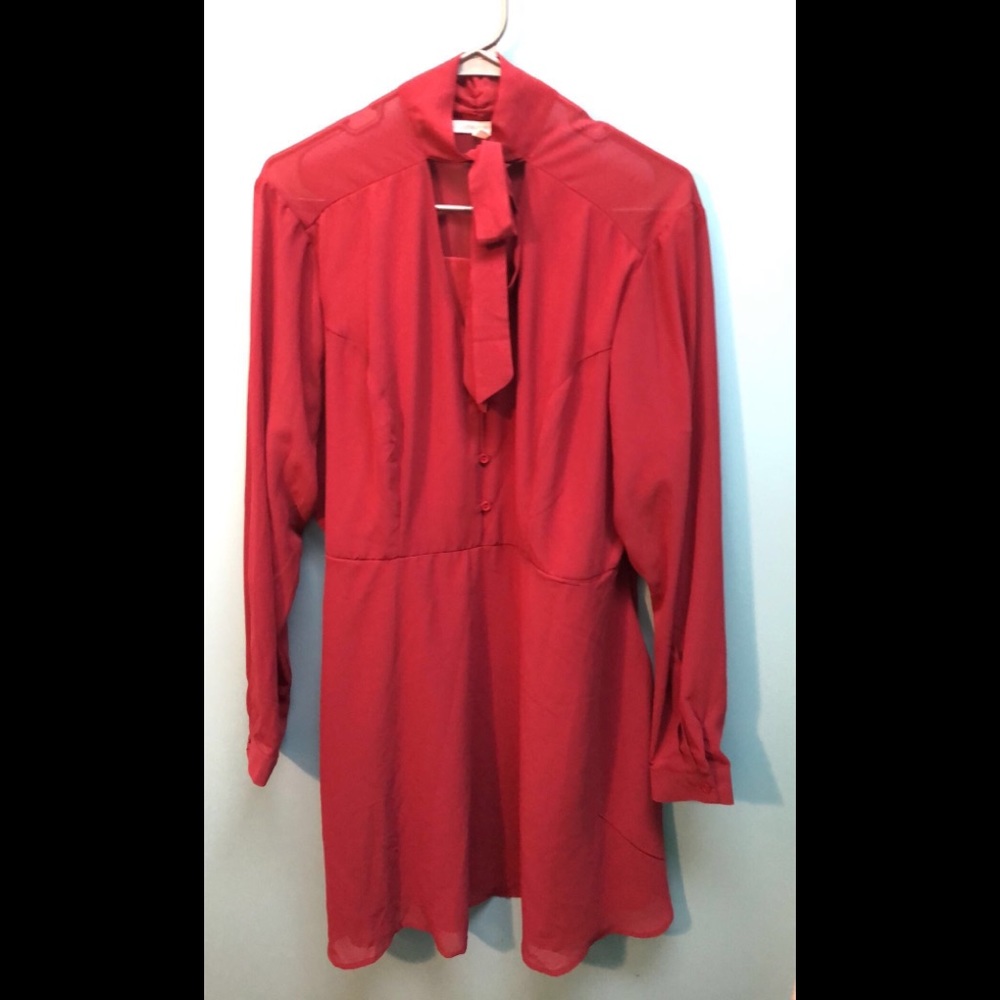 Chiffon shirt dress with tie neck