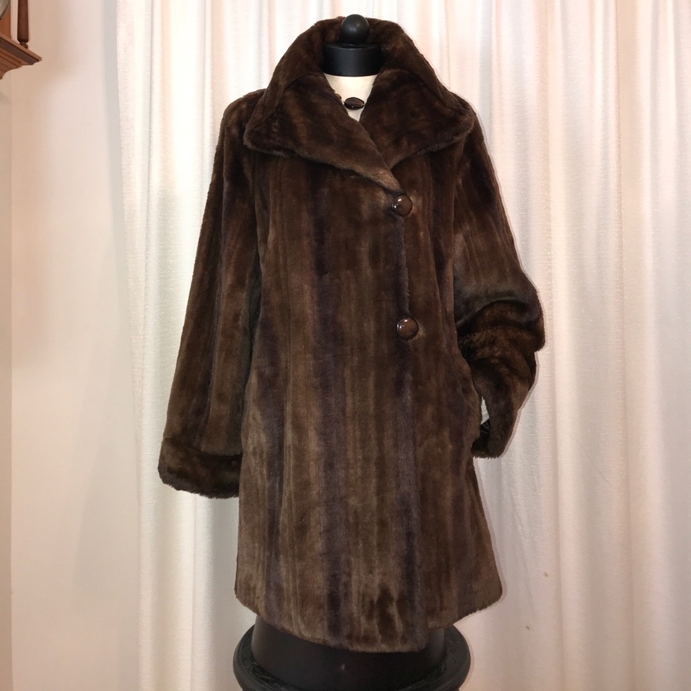 🎄Jones New York Faux Fur Sable Mink Swing Coat XL