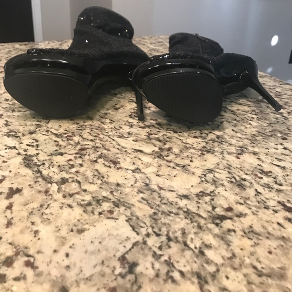 Black Sequin Stiletto Open-Toe Booties - Picture 4 of 5