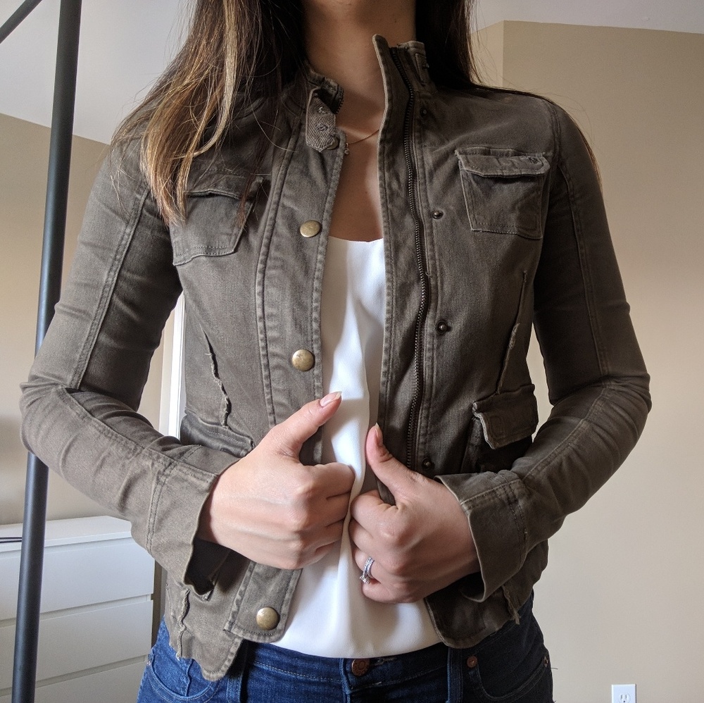 Khaki stretch utility jacket