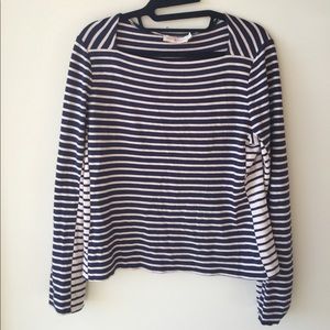Tory Burch Long Sleeve Striped Shirt (Navy/Cream)