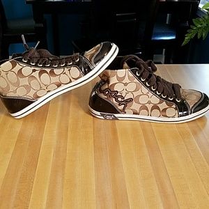 Coach  brown patent leather and canvas sneakers