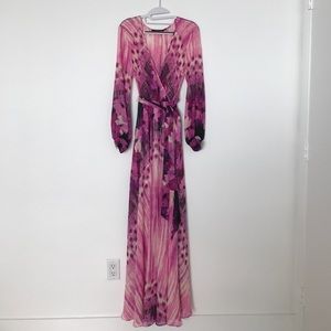 Pink watercolor floral bell sleeve maxi dress