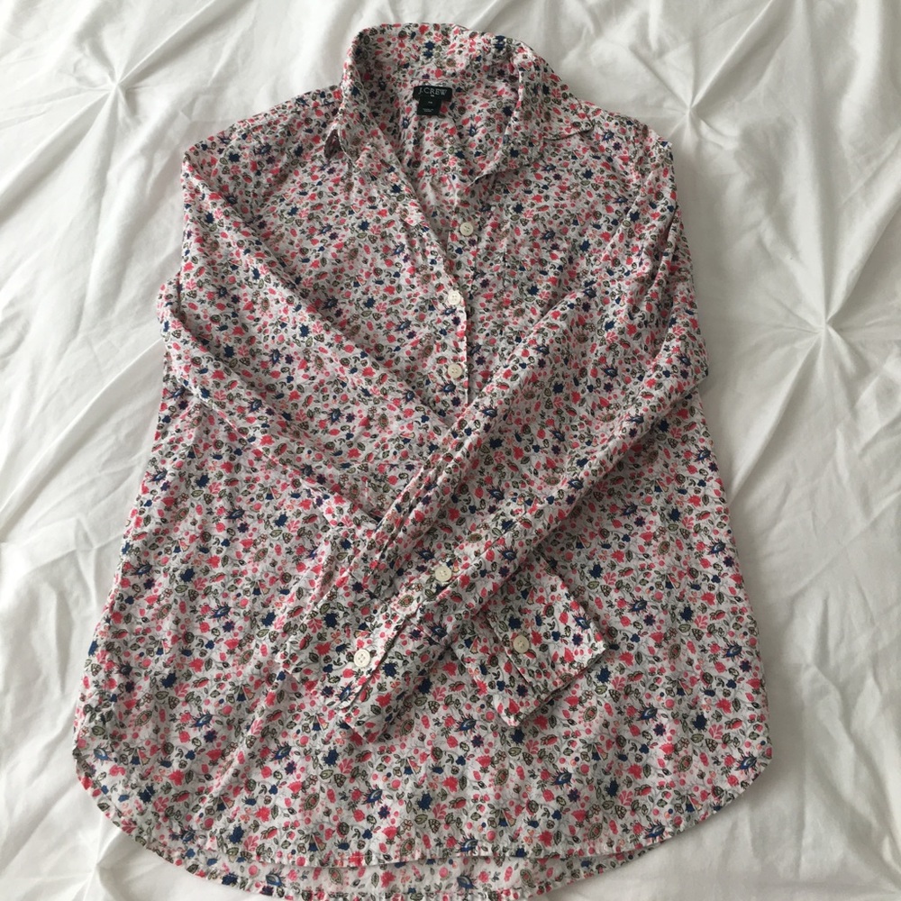 J. Crew floral chambray shirt