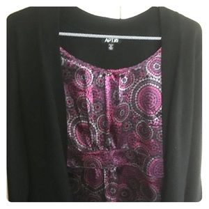 APT. 9 Black TIERED CARDIGAN 2-FER  Fuschia-gray