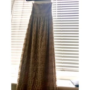 Strapless lace maxi dress