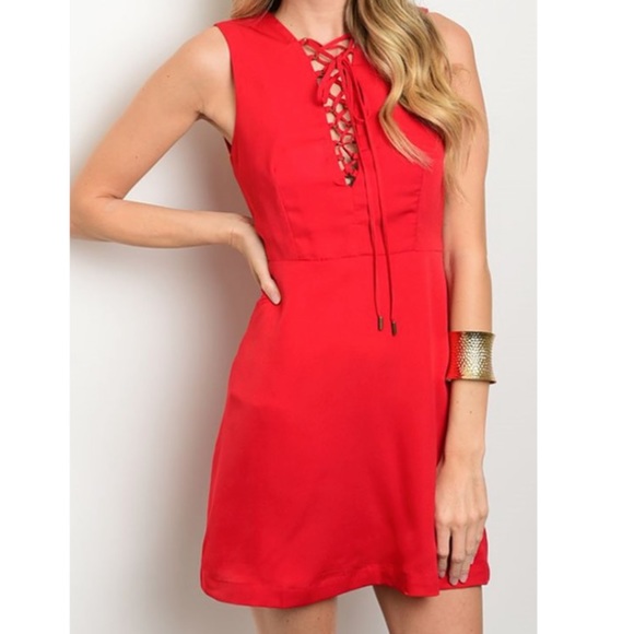 Red Lace-up Dress❤️ - Picture 1 of 4