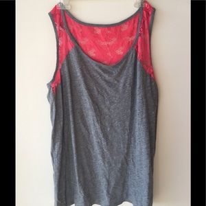 Torrid Gray with Pink Lace Racerback Tank