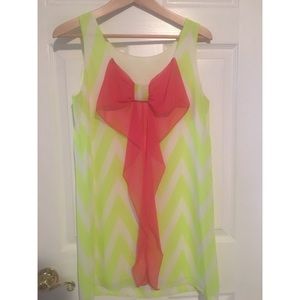 Neon dress with pink bow on back