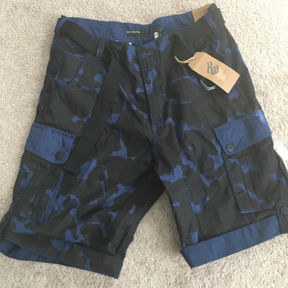 Blue Camo-Style Cargo Shorts