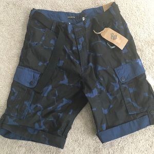 Blue Camo-Style Cargo Shorts