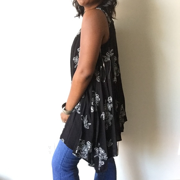 Black White Trapeze Tree Swing  Boho Tunic Top - Picture 4 of 5