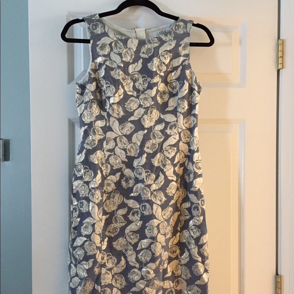 Tibi slate blue/metallic dress. Fully lined.