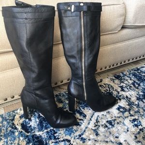 Leather knee high boots