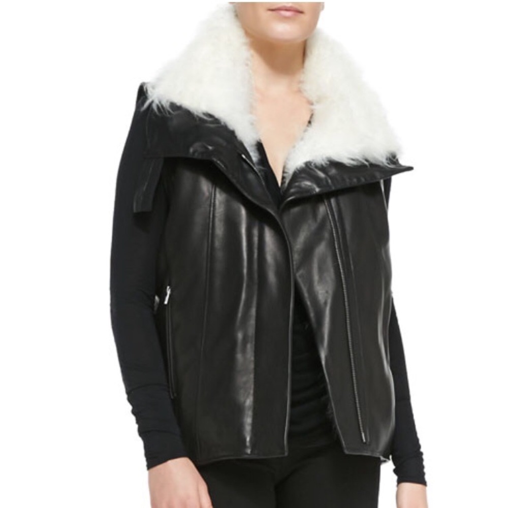 Helmut Lang fur trimmed leather vest NWOT