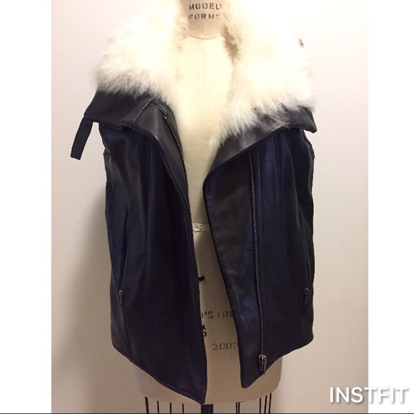 Helmut Lang fur trimmed leather vest NWOT