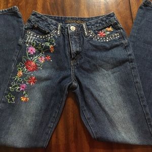Floral Embroidered Bootcut Jeans, sz. 12 slim