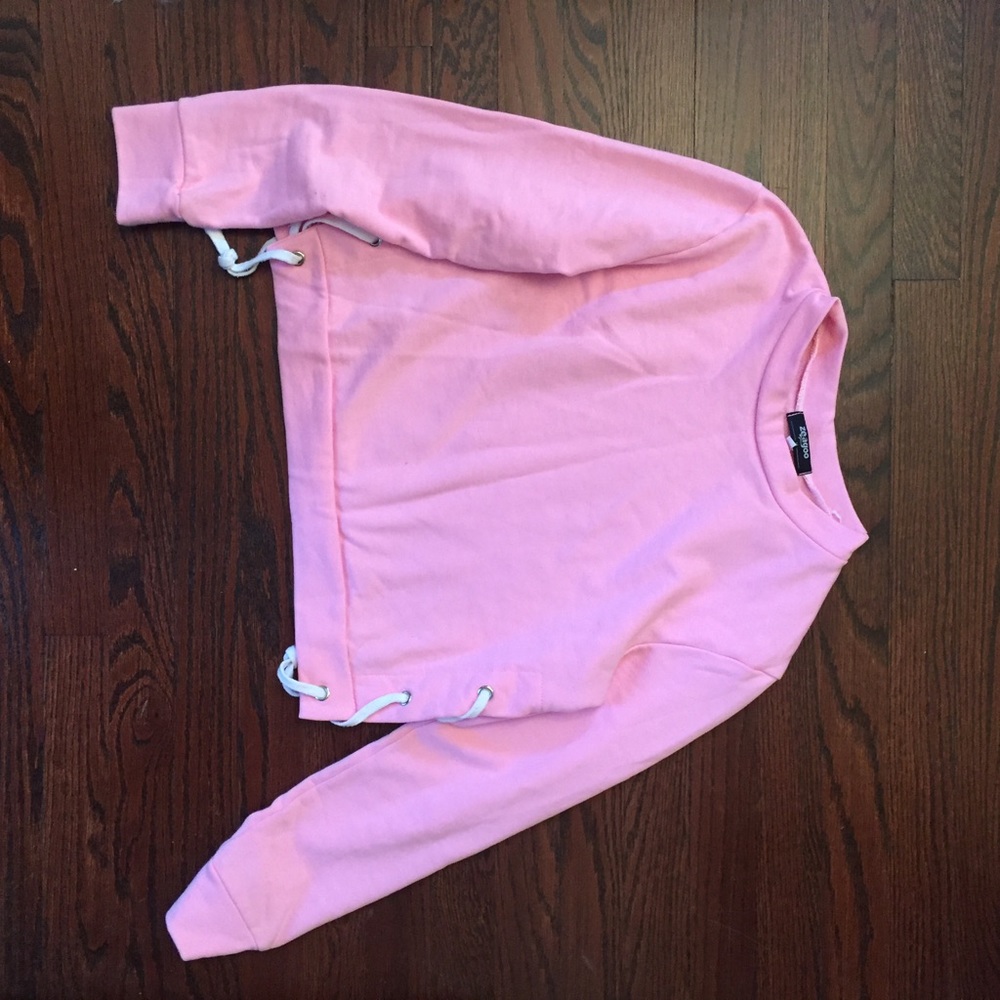 Pink lace up sweatshirt pullover