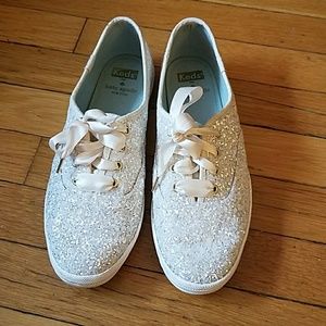 White Kate Spade glitter Keds